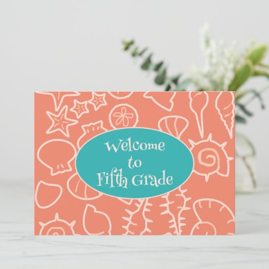 Seashell Art Welcome to Class Teacher Message Card Einladung (Stehend Vorderseite)