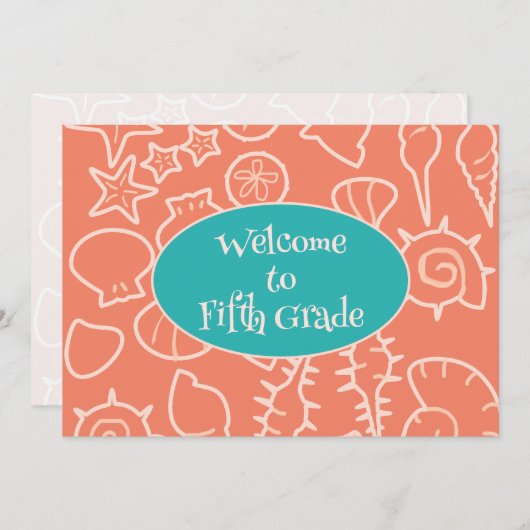 Seashell Art Welcome to Class Teacher Message Card Einladung (Vorne/Hinten)