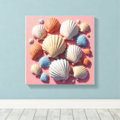 Seashell Assortiment auf Soft Pink Leinwand Art (Insitu (Holzboden))