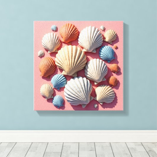 Seashell Assortiment auf Soft Pink Leinwand Art (Insitu (Holzboden))