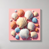 Seashell Assortiment auf Soft Pink Leinwand Art (Vorderseite)