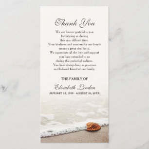 Seashell auf dem Beileid des Strand-  danken Ihnen Dankeskarte