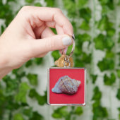 Seashell auf rotem Hintergrund Schlüsselanhänger (Hand)
