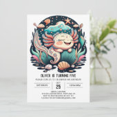 Seashell Axolotl Birthday Einladung (Stehend Vorderseite)