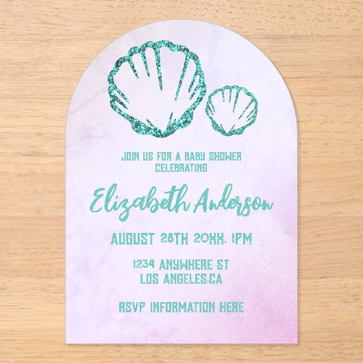Seashell Baby Dusche Acryleinladungen (Vorderseite)