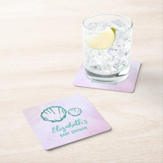 Seashell Baby Dusche Rechteckiger Pappuntersetzer (Vor Ort)