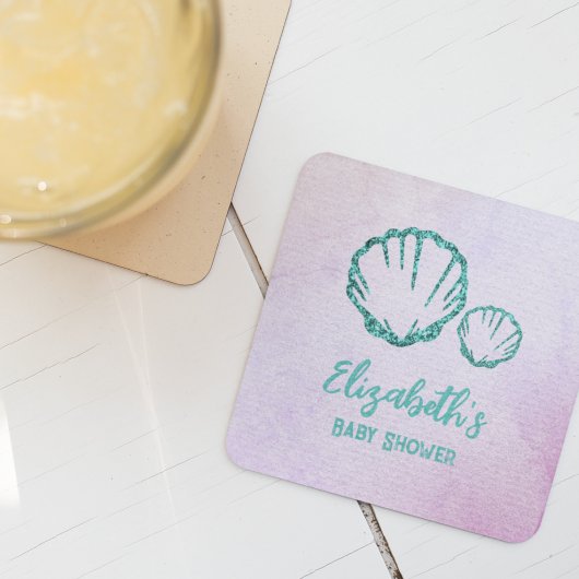 Seashell Baby Dusche Rechteckiger Pappuntersetzer