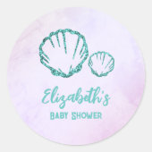 Seashell Baby Dusche Runder Aufkleber (Vorderseite)
