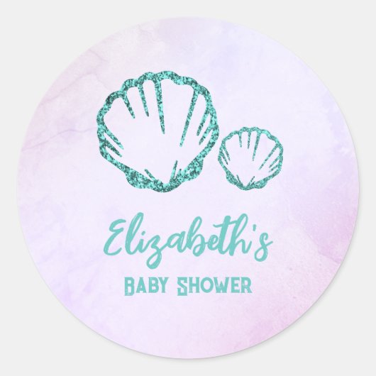 Seashell Baby Dusche Runder Aufkleber (Vorderseite)