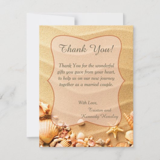 Seashell Beach 4x5 Flat Wedding Danke Karte (Vorderseite)