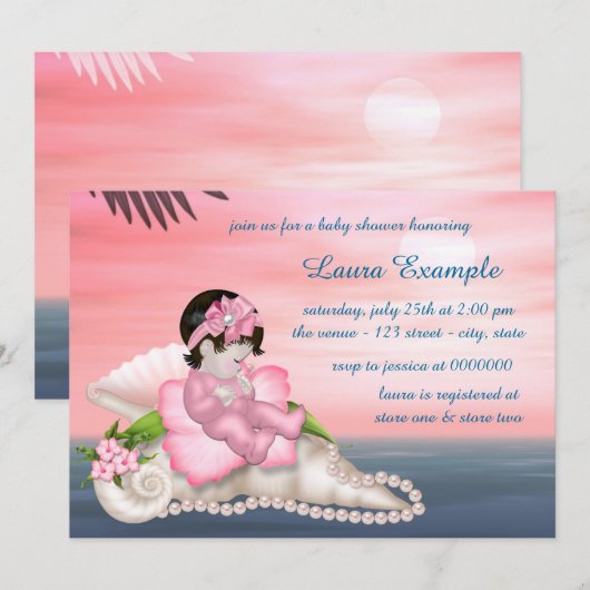 Seashell Beach Baby Dusche Einladung (Vorne/Hinten)