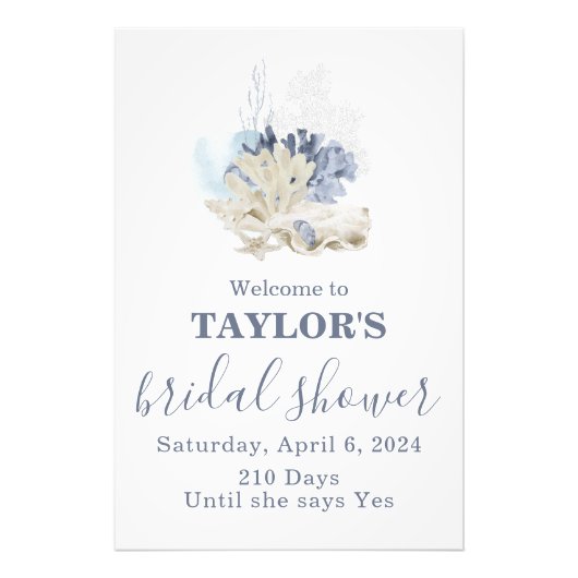 Seashell Beach Blue Brautparty Willkommen Fotodruck (Vorne)