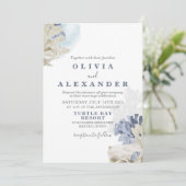 Seashell Beach Blue Hochzeit Einladung (Stehend Vorderseite)