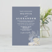 Seashell Beach Blue Hochzeit Einladung (Stehend Vorderseite)