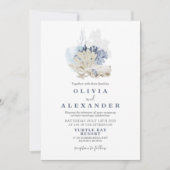 Seashell Beach Blue Hochzeit Einladung (Vorderseite)