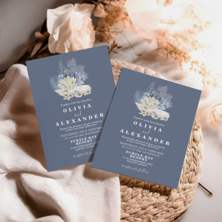 Seashell Beach Blue Hochzeit Einladung