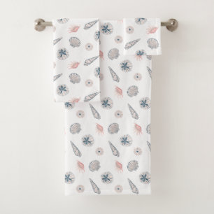 Seashell Beach Blue und PInk-Muster Badhandtuch Set