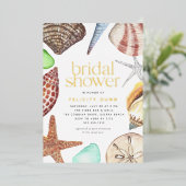Seashell Beach Brautparty Gold Folieneinladung (Stehend vorne)