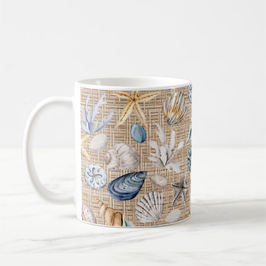 Seashell Beach Burlap Kaffee Tee Kaffeetasse (Links)