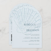 Seashell Beach Coastal Blue QR Code Arch Wedding Einladung (Vorne/Hinten)