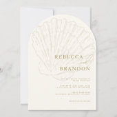 Seashell Beach Coastal Ivory & Gold Arch Wedding Einladung (Vorderseite)
