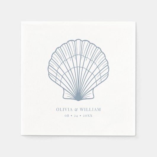 Seashell Beach Dusty Blue Coastal Wedding Serviette (Vorderseite)