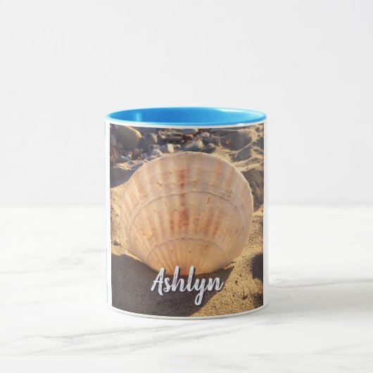 Seashell Beach Foto Script Individuelle Name Moder Tasse (Zentrum)