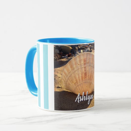 Seashell Beach Foto Script Individuelle Name Moder Tasse (Vorderseite Links)