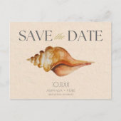 Seashell Beach Hochzeit in Urlaubsort Save the Dat Ankündigungspostkarte (Vorderseite)