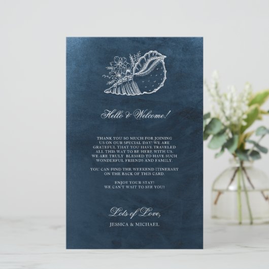 Seashell Beach Hochzeit Willkommensreise der Marin (Stehend Vorderseite)