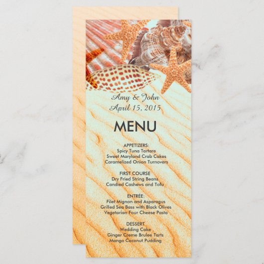 Seashell Beach Hochzeitsmenü Seashell5 Menükarte (Vorne/Hinten)