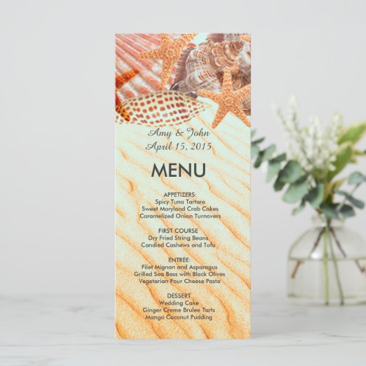 Seashell Beach Hochzeitsmenü Seashell5 Menükarte (Stehend Vorderseite)