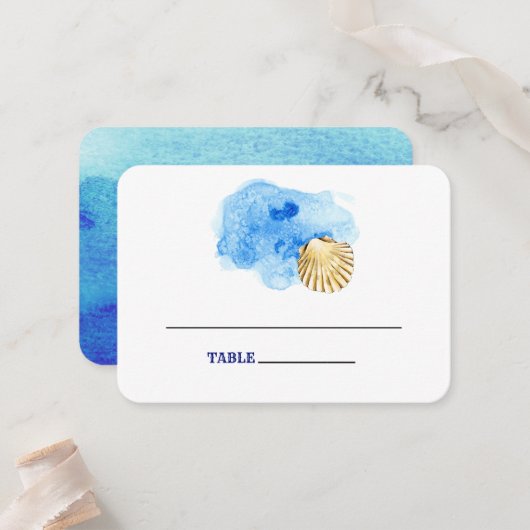 Seashell Beach | Hochzeitstische Platzkarten am Me (Vorderseite/Rückseite Beispiel)