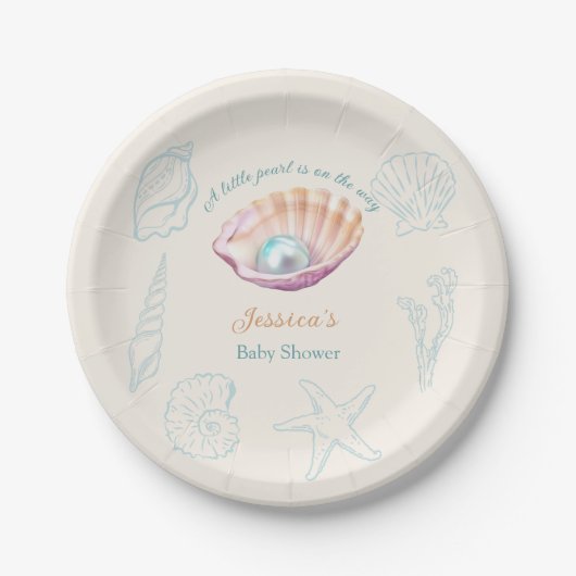 Seashell Beach Little Pearl Baby Dusche Pappteller (Vorderseite)