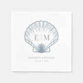Seashell Beach Monogram Dusty Blue Wedding Serviette (Vorderseite)