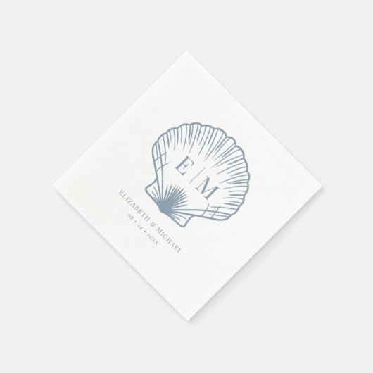 Seashell Beach Monogram Dusty Blue Wedding Serviette (Ecke)