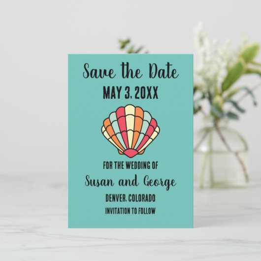 Seashell Beach Nautical Save the Date Einladung (Stehend Vorderseite)