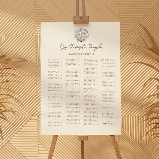 Seashell Beach Ocean Hochzeit Alphabetisches Sitze Poster