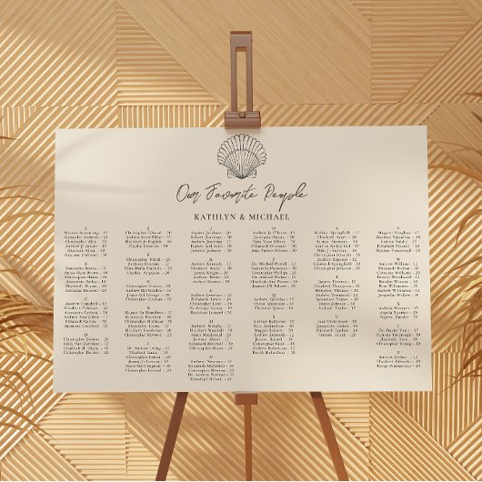 Seashell Beach Ocean Hochzeit Alphabetisches Sitze Poster