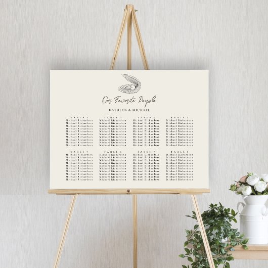 Seashell Beach Ocean Wedding 8 Table Seating Chart Poster