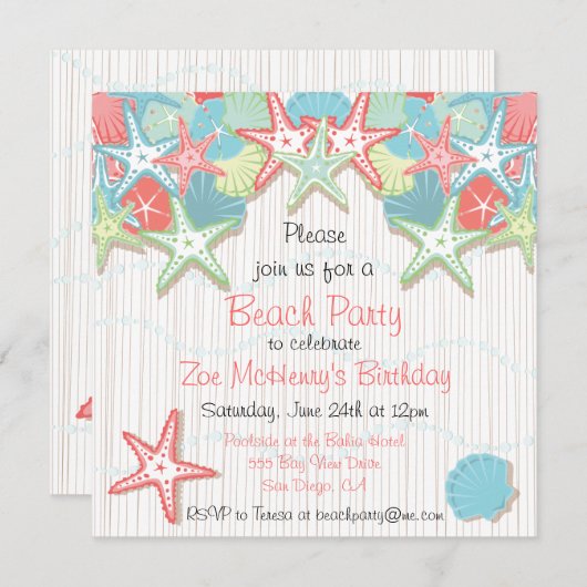 Seashell Beach Party Einladungen (Vorne/Hinten)
