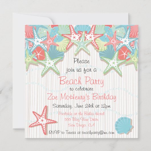 Seashell Beach Party Einladungen (Vorderseite)