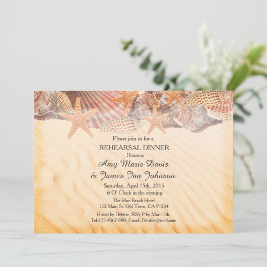 Seashell Beach Probe Dinner einladen Muschel5 Einladung (Stehend Vorderseite)