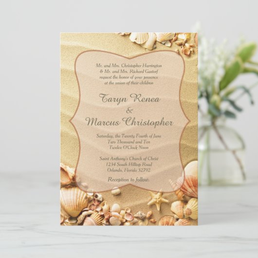 Seashell Beach Sand 12x18 Wedding Einladung (Stehend Vorderseite)