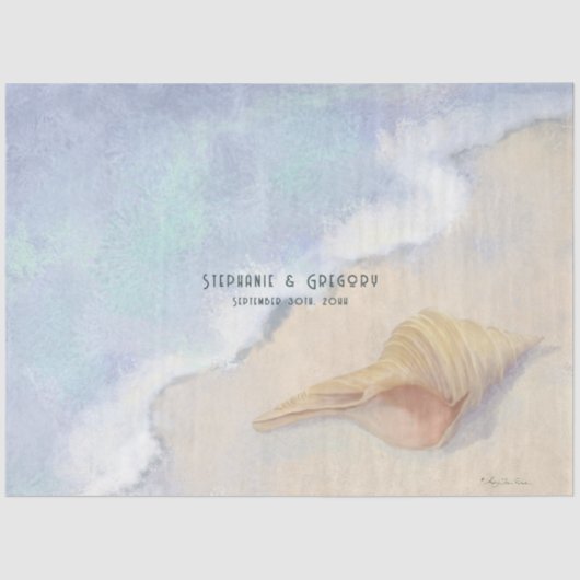 Seashell Beach Sand Pastel Blue Wave Decoupage Seidenpapier (Vorderseite)