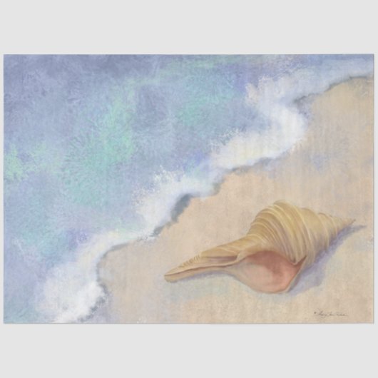 Seashell Beach Sea Wave Sand Blue White Decoupage Seidenpapier (Vorderseite)