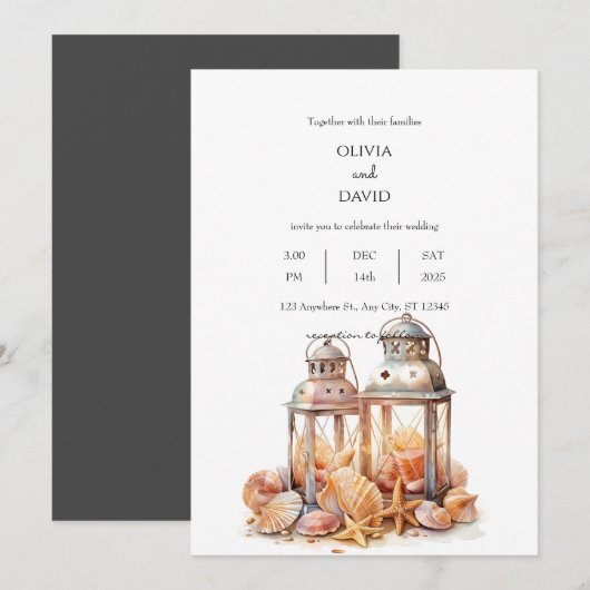 Seashell Beach Summer Decor Lanterns Wedding Einladung (Vorne/Hinten)