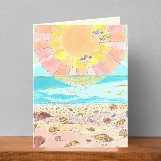 Seashell Beach Sunrise Blank Card Dankeskarte