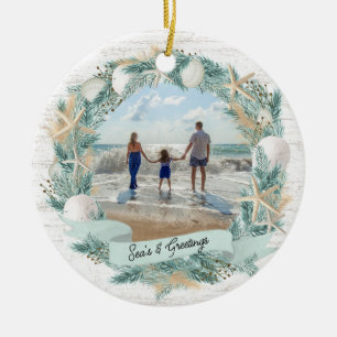Seashell Beach Tropischer Kranz mit Foto Keramik Ornament