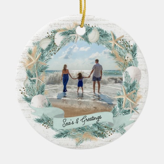 Seashell Beach Tropischer Kranz mit Foto Keramik Ornament (Vorne)